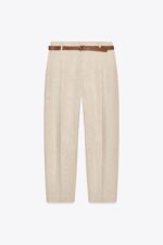 LINEN BELTED STRAIGHT-LEG TROUSERS