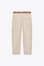 LINEN BELTED STRAIGHT-LEG TROUSERS