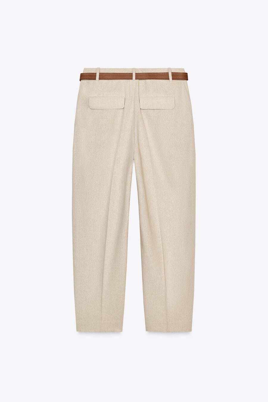 LINEN BELTED STRAIGHT-LEG TROUSERS