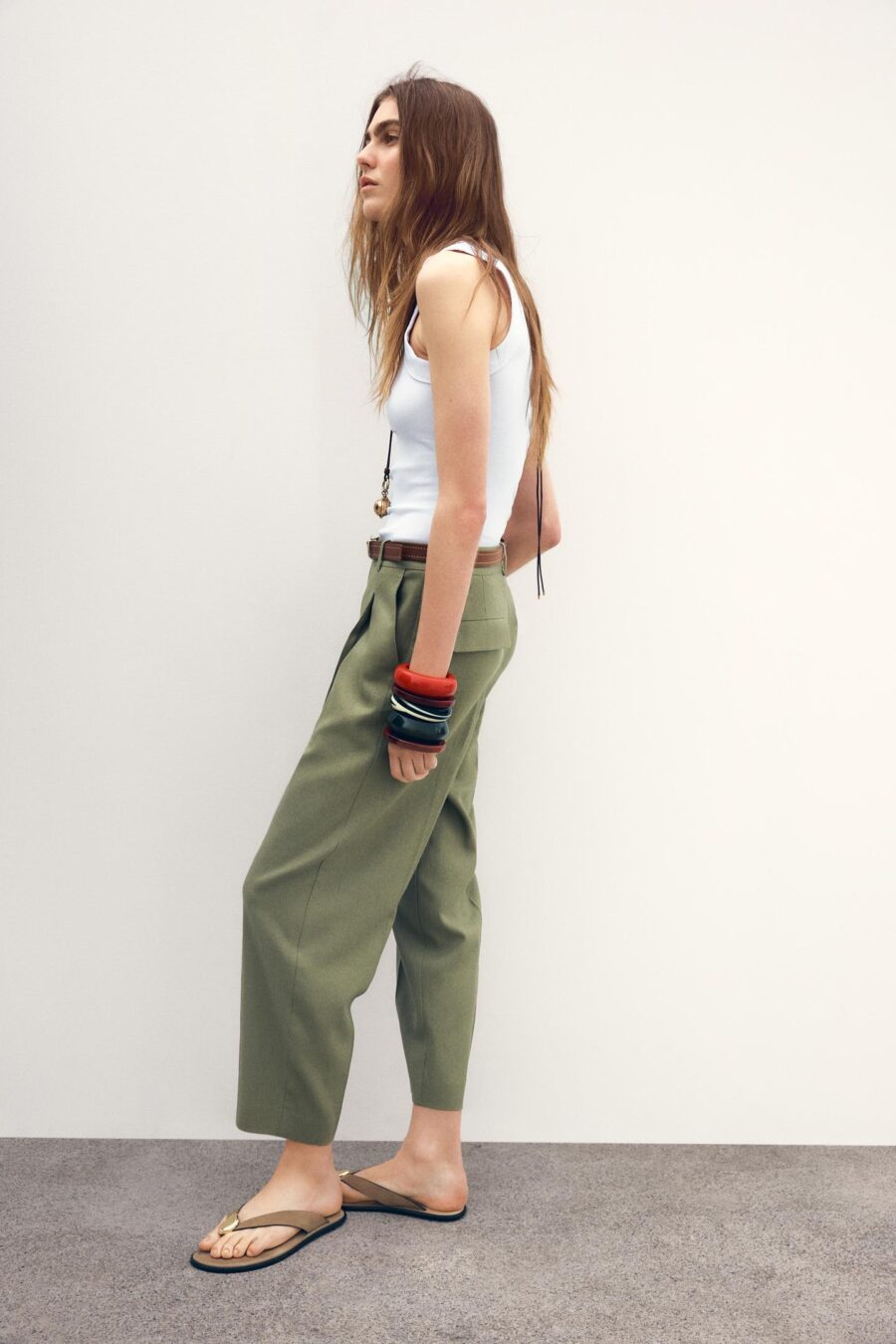 LINEN BELTED STRAIGHT-LEG TROUSERS