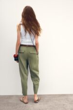LINEN BELTED STRAIGHT-LEG TROUSERS