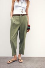 LINEN BELTED STRAIGHT-LEG TROUSERS