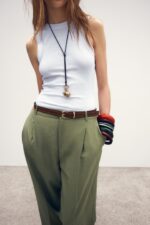 LINEN BELTED STRAIGHT-LEG TROUSERS