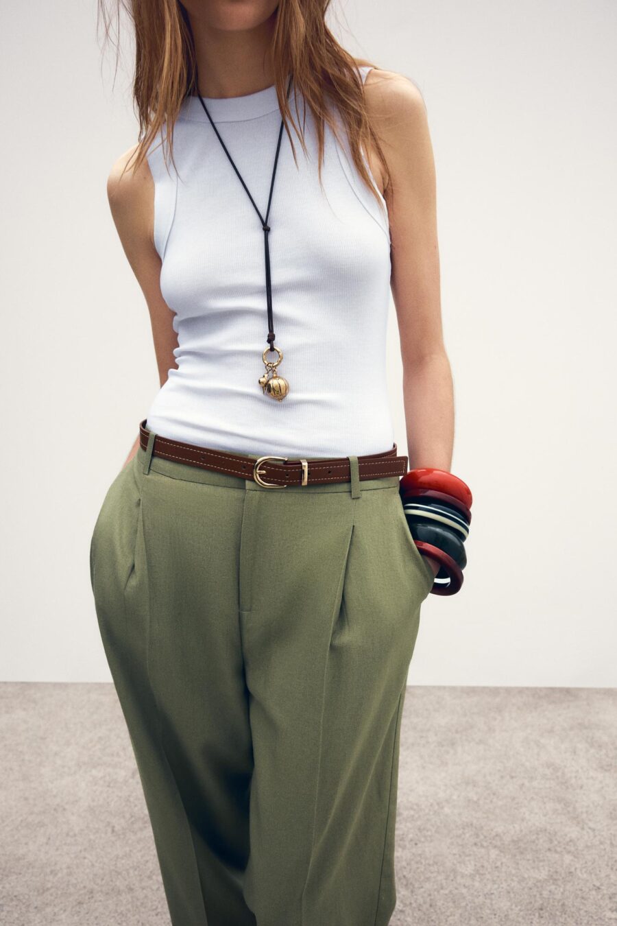 LINEN BELTED STRAIGHT-LEG TROUSERS
