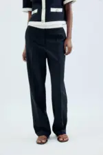 CONTRAST WAIST STRAIGHT-LEG TROUSERS