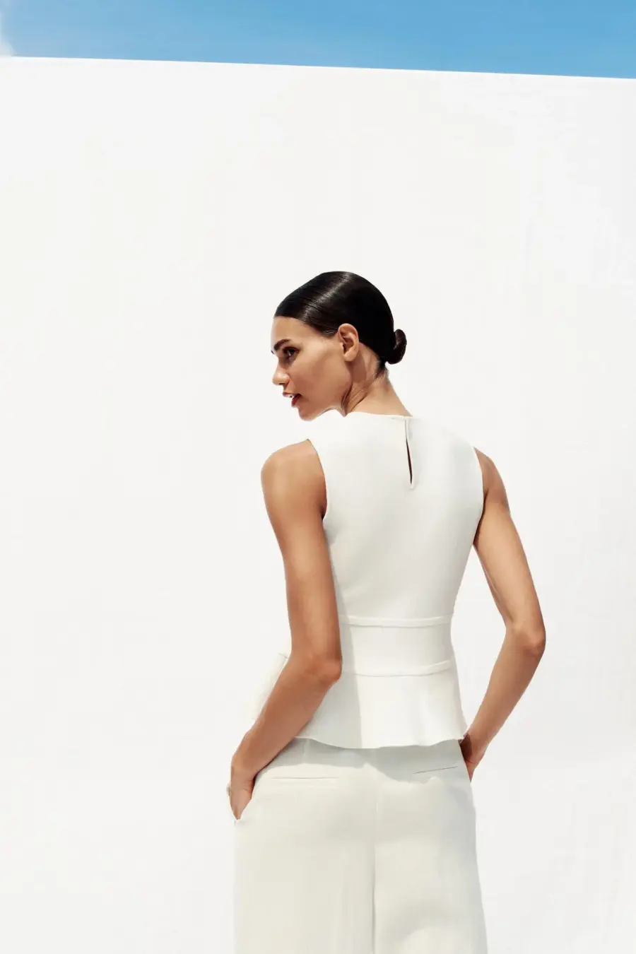KNIT PEPLUM TOP WITH TIES