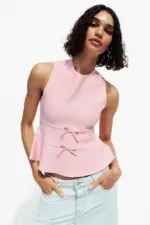 KNIT PEPLUM TOP WITH TIES
