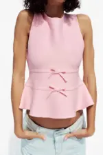 KNIT PEPLUM TOP WITH TIES