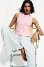 KNIT PEPLUM TOP WITH TIES