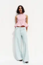 KNIT PEPLUM TOP WITH TIES