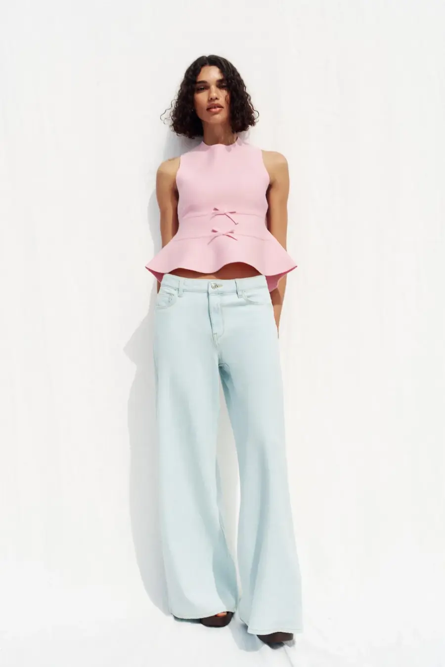 KNIT PEPLUM TOP WITH TIES