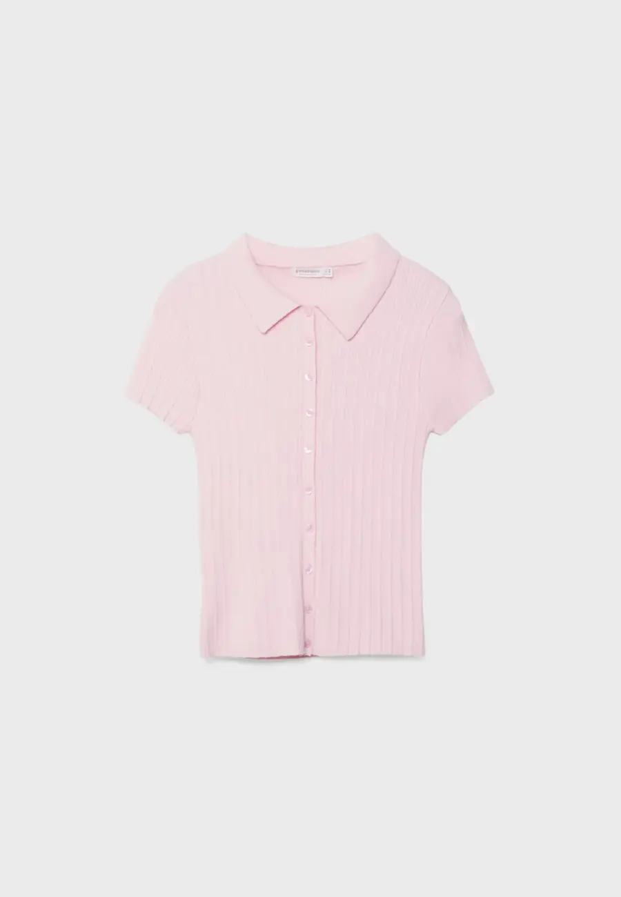 Rib knit polo shirt