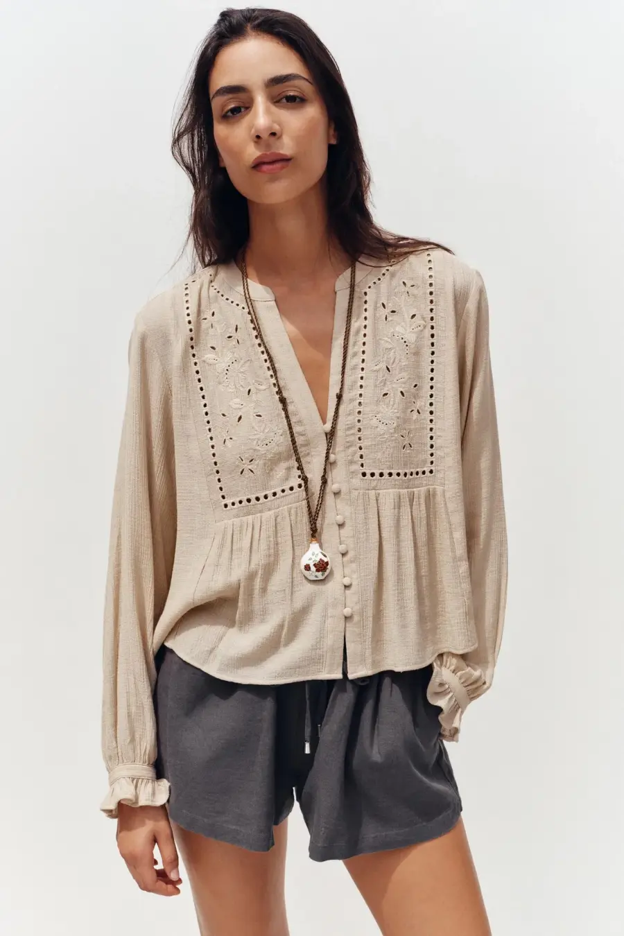 SHORT BLOUSE WITH CUTWORK EMBROIDERY