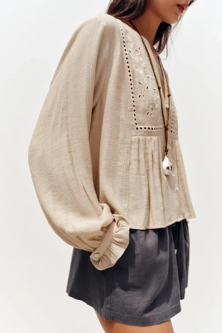 SHORT BLOUSE WITH CUTWORK EMBROIDERY
