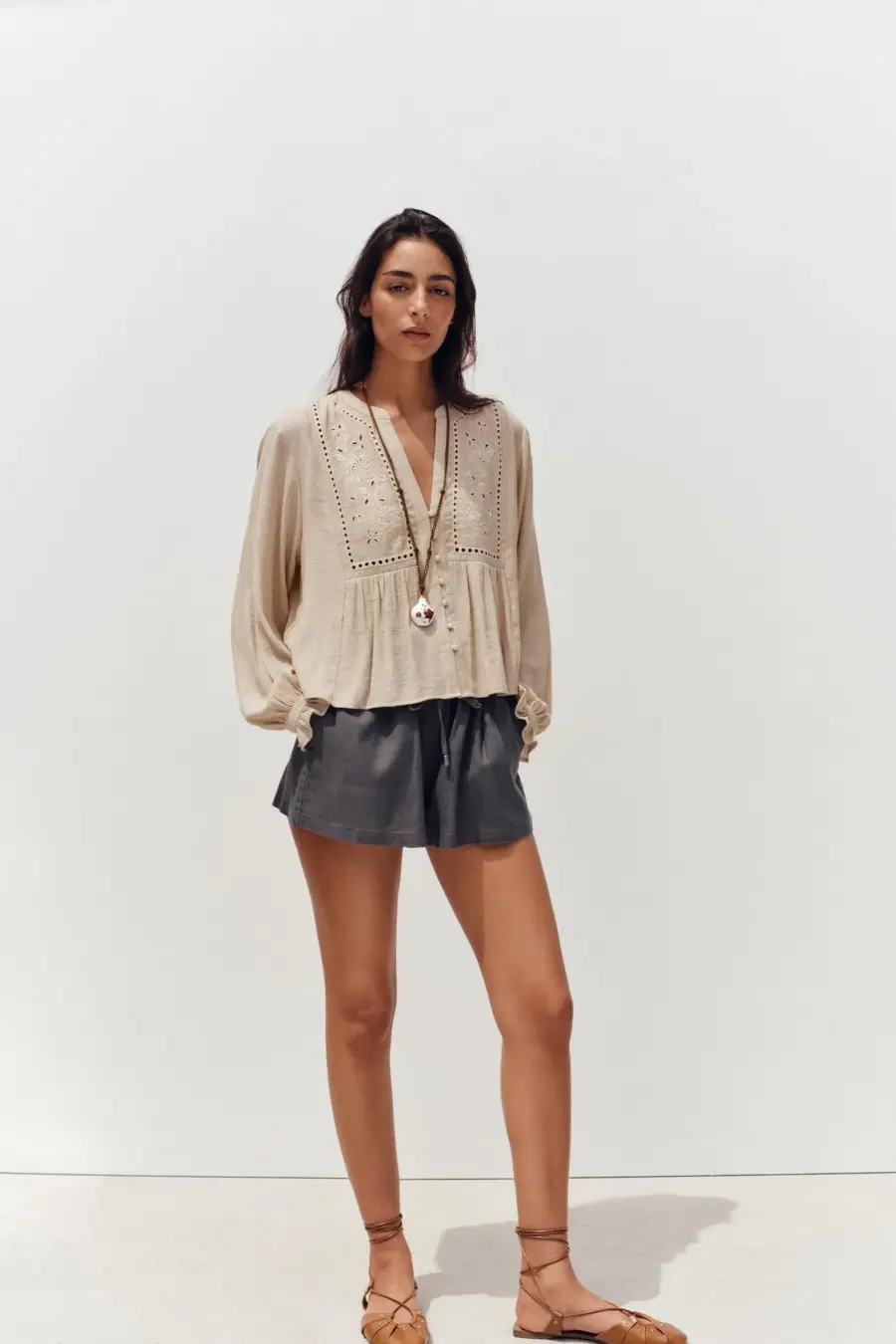 SHORT BLOUSE WITH CUTWORK EMBROIDERY