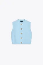 GOLD BUTTON TEXTURED KNIT WAISTCOAT TOP