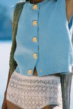GOLD BUTTON TEXTURED KNIT WAISTCOAT TOP