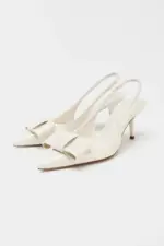 FAUX PATENT SLINGBACK HEELS WITH BOW