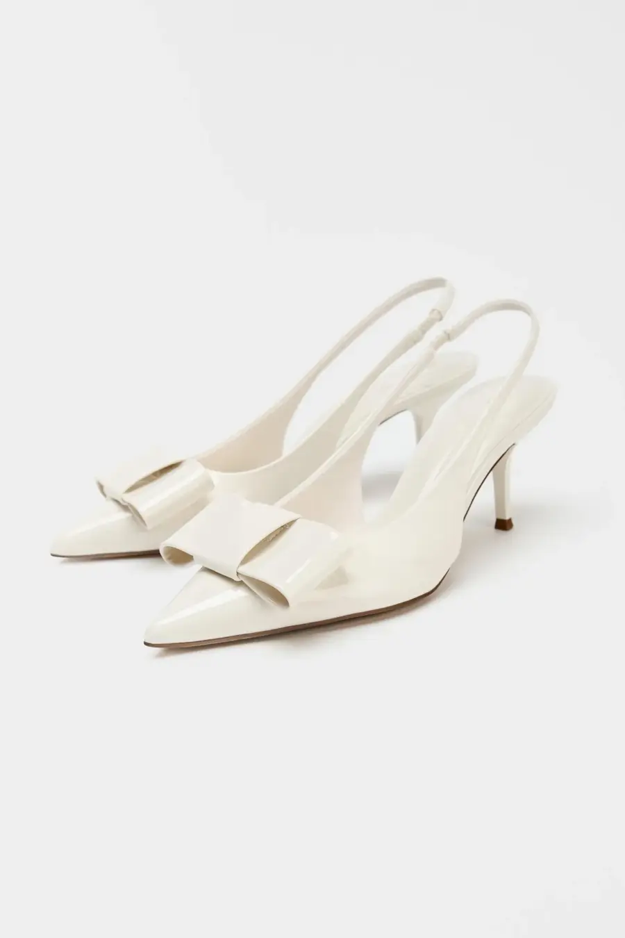 FAUX PATENT SLINGBACK HEELS WITH BOW