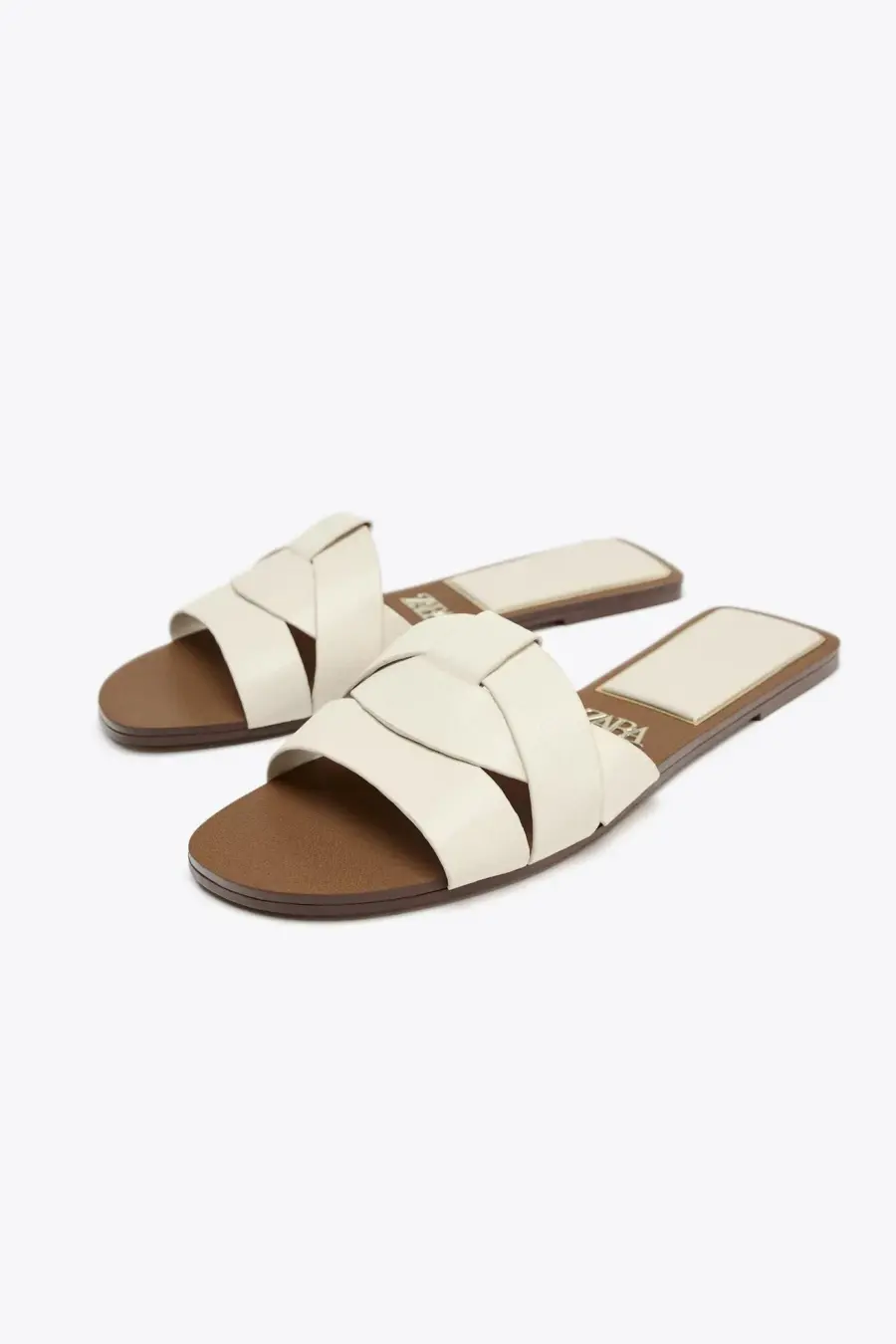 FLAT CRISS-CROSS LEATHER SLIDER SANDALS