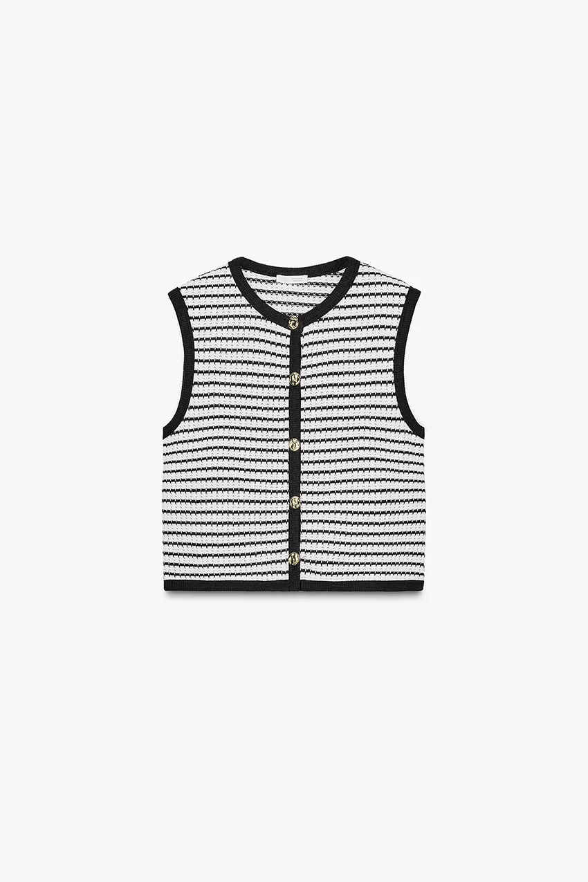 JACQUARD BUTTON WAISTCOAT TOP