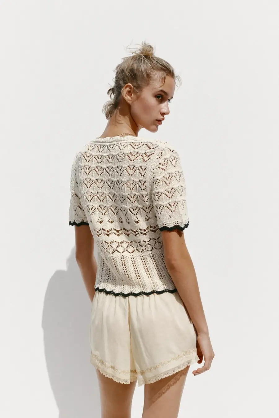 POINTELLE KNIT SHORT SLEEVE CARDIGAN