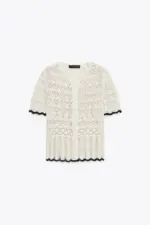 POINTELLE KNIT SHORT SLEEVE CARDIGAN