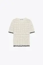 POINTELLE KNIT SHORT SLEEVE CARDIGAN