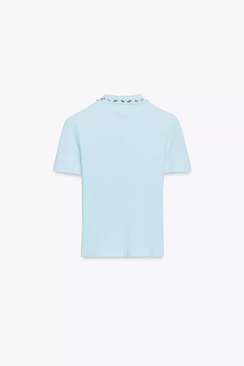 JEWEL COLLAR RIBBED POLO SHIRT
