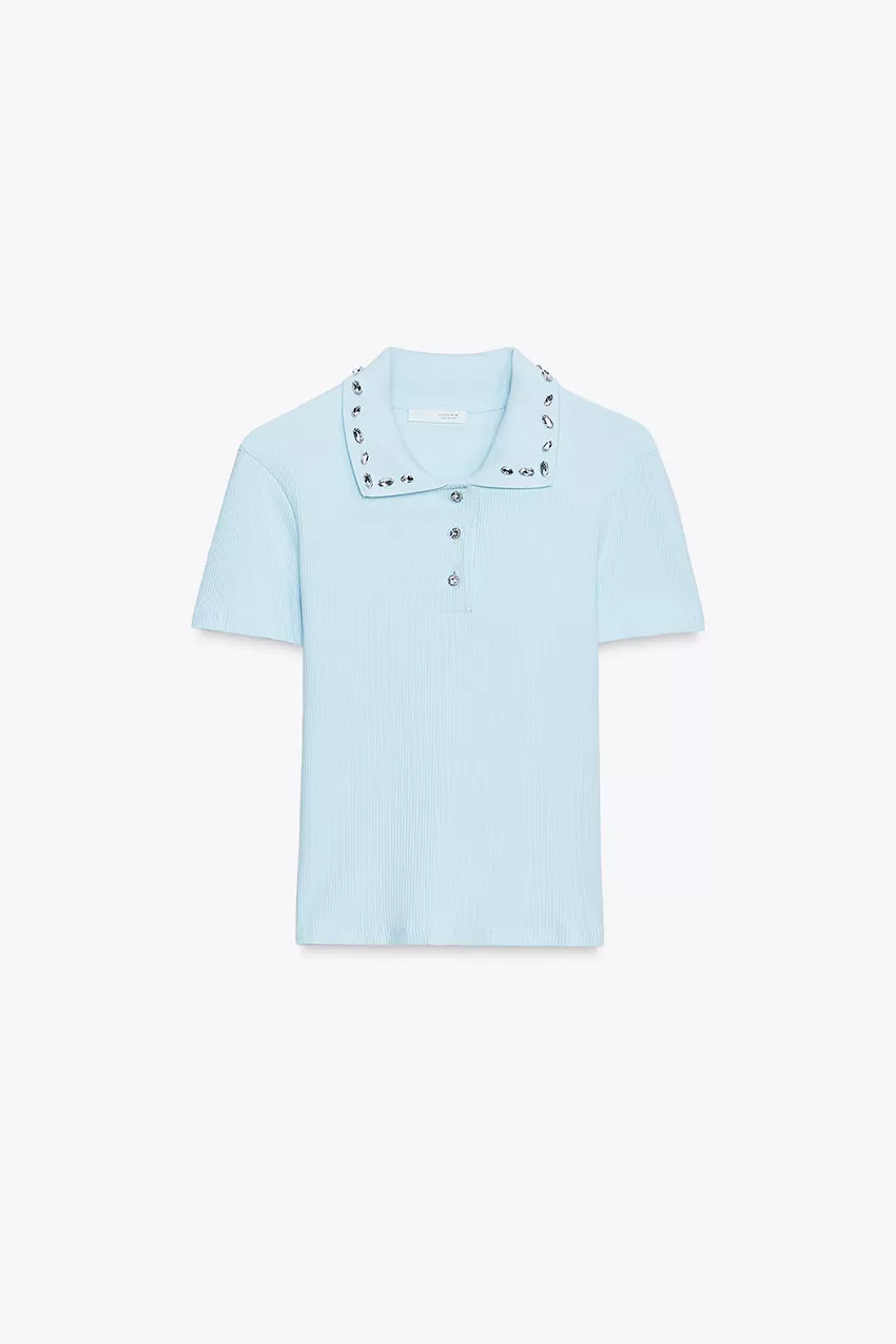 JEWEL COLLAR RIBBED POLO SHIRT