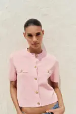 SHORT SLEEVE KNIT CARDIGAN