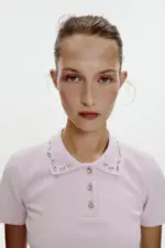 JEWEL COLLAR RIBBED POLO SHIRT