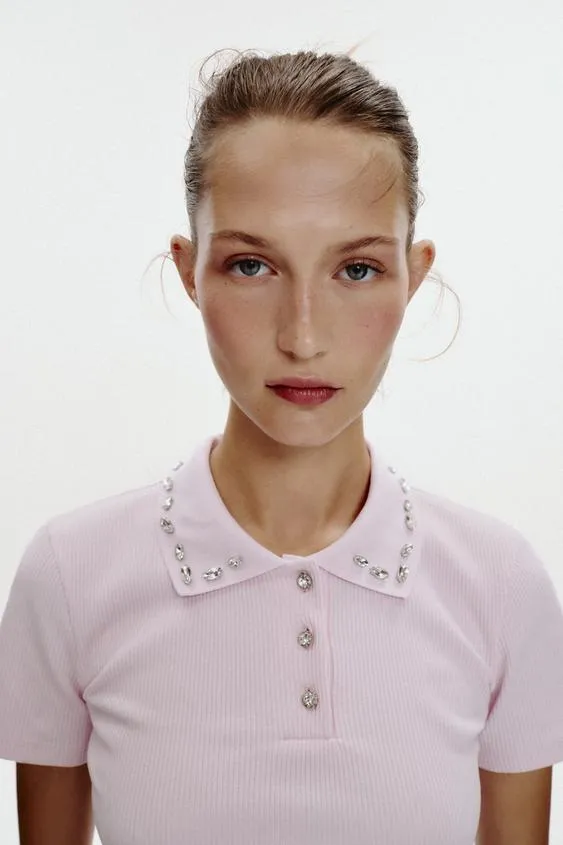 JEWEL COLLAR RIBBED POLO SHIRT