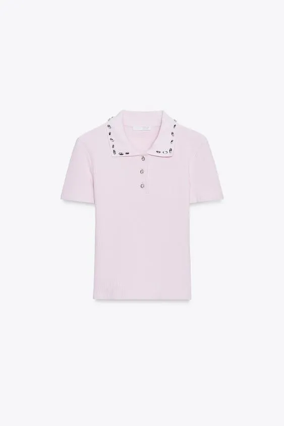 JEWEL COLLAR RIBBED POLO SHIRT