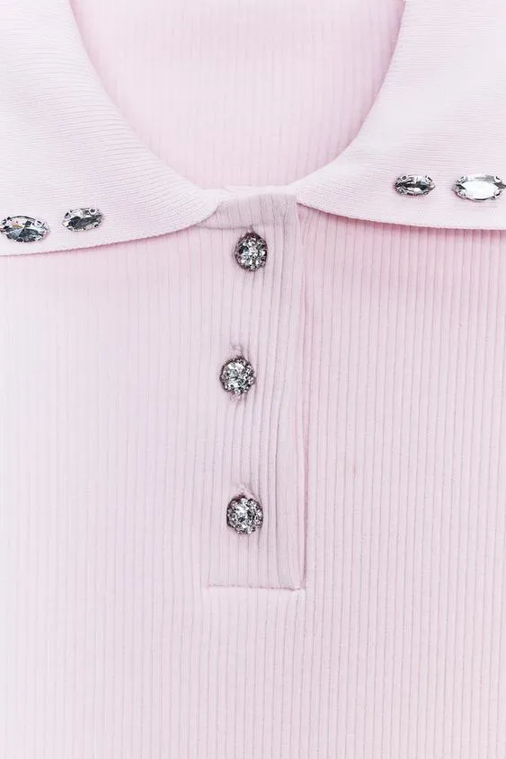 JEWEL COLLAR RIBBED POLO SHIRT