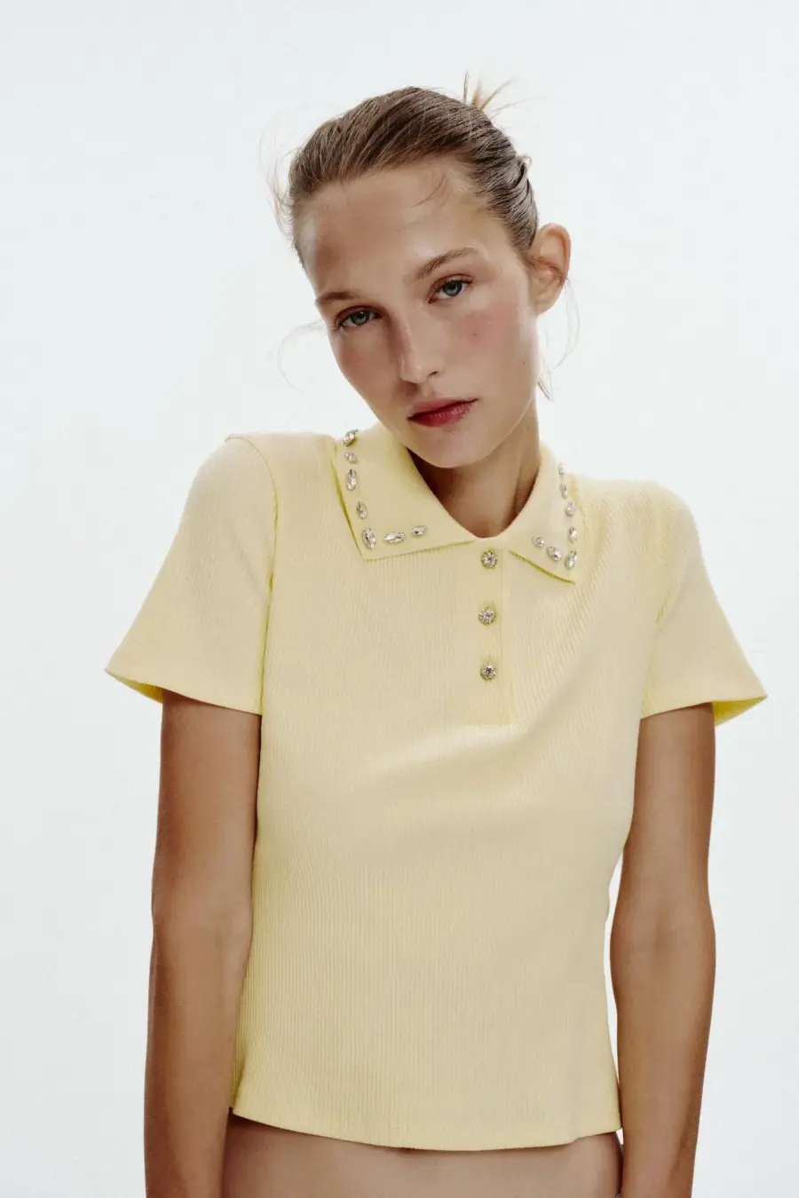 JEWEL COLLAR RIBBED POLO SHIRT