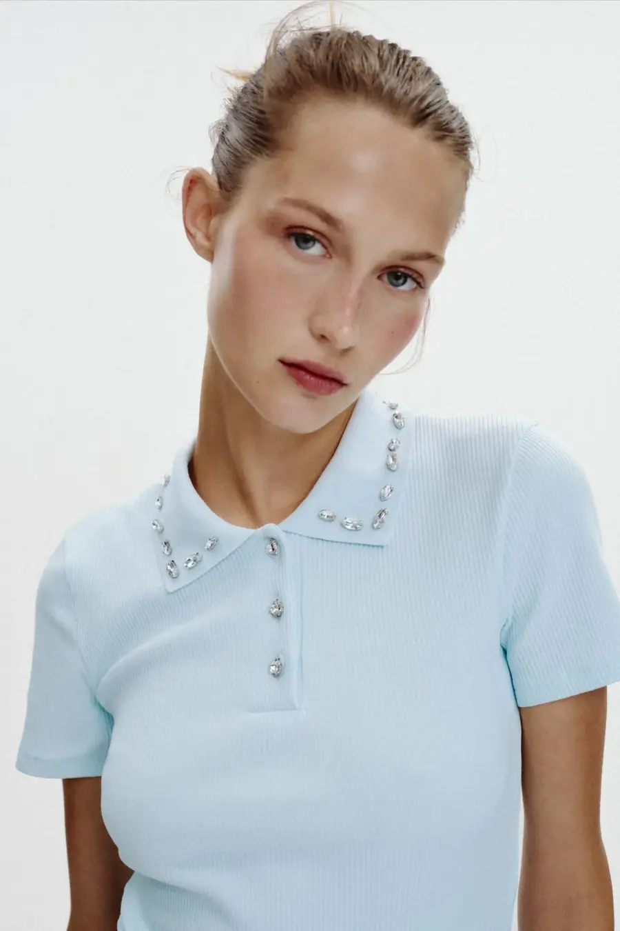 JEWEL COLLAR RIBBED POLO SHIRT