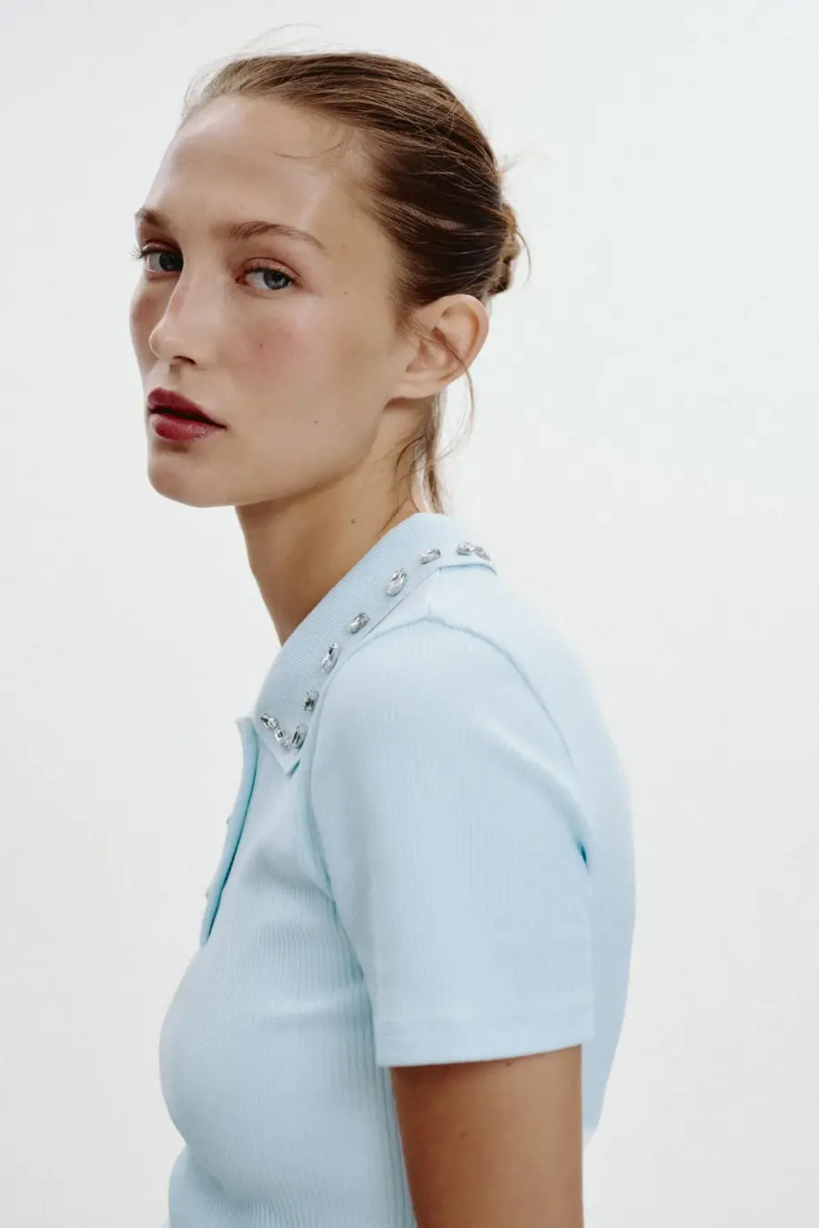 JEWEL COLLAR RIBBED POLO SHIRT