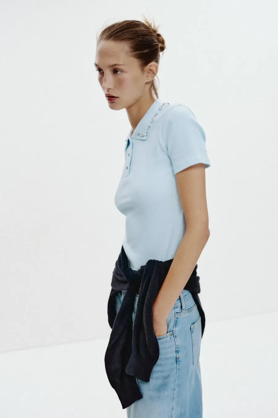 JEWEL COLLAR RIBBED POLO SHIRT