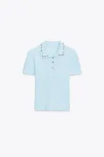 JEWEL COLLAR RIBBED POLO SHIRT