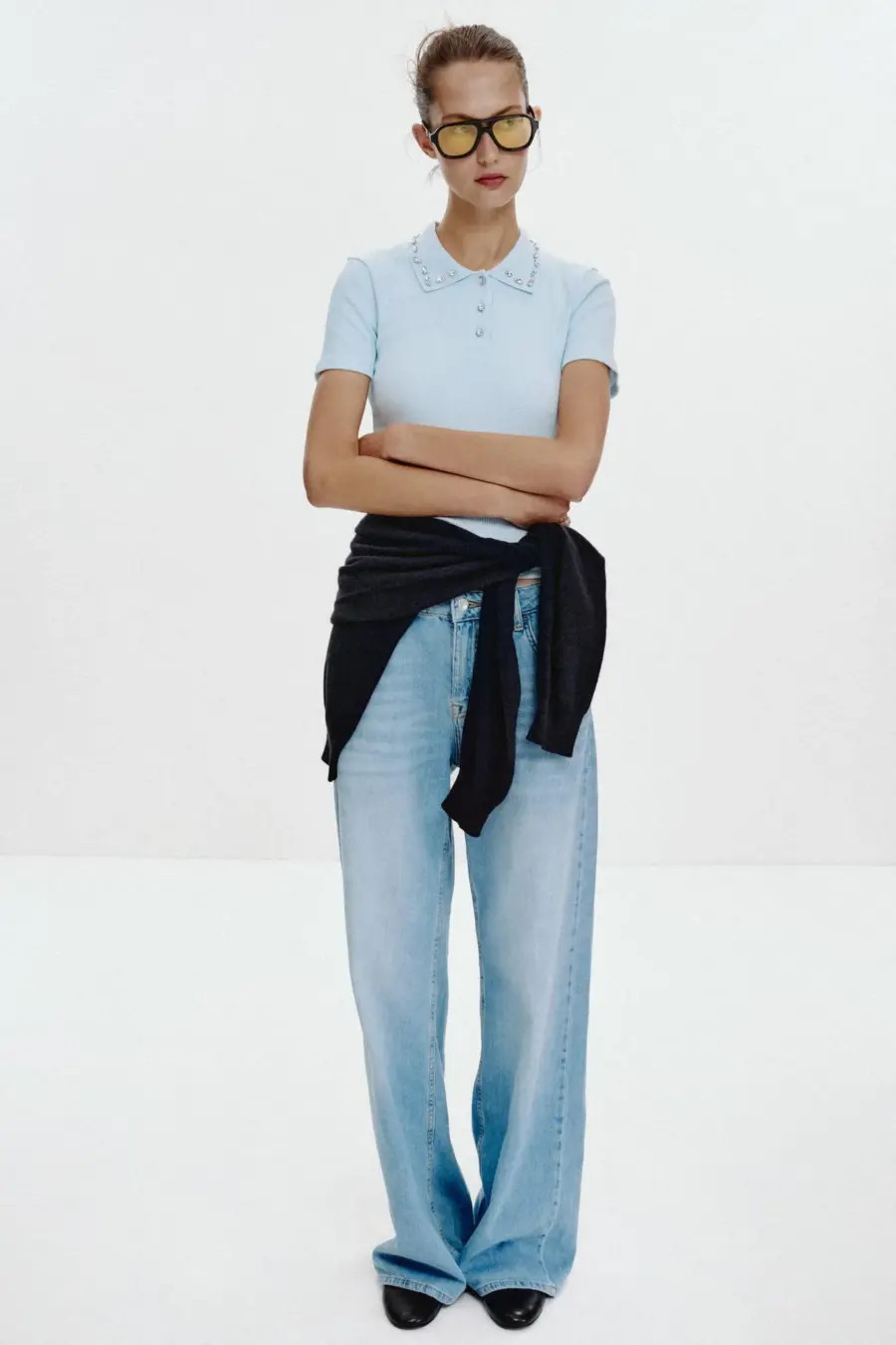 JEWEL COLLAR RIBBED POLO SHIRT
