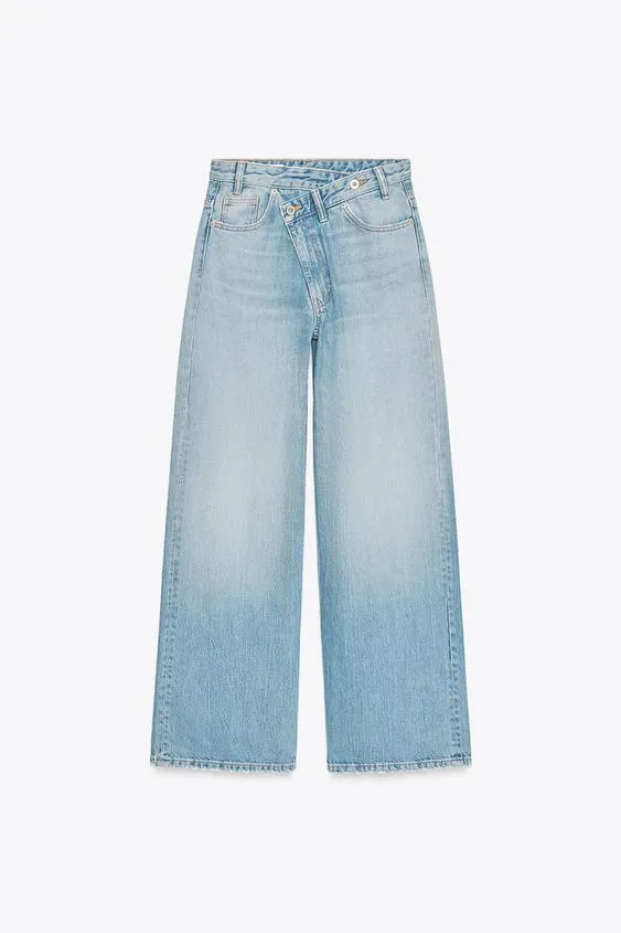 TRF WIDE-LEG HIGH-WAIST JEANS WITH CROSSOVER WAIST