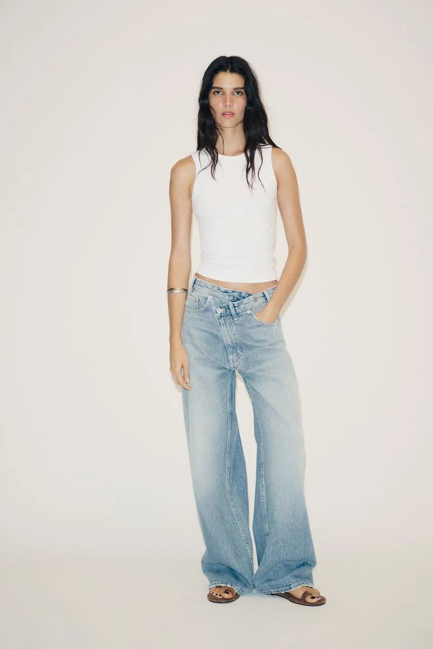 TRF WIDE-LEG HIGH-WAIST JEANS WITH CROSSOVER WAIST