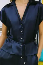 BELTED SATIN EFFECT SHIRT