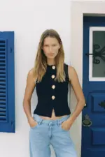 KNIT TOP WITH GOLD BUTTONS