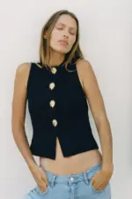 KNIT TOP WITH GOLD BUTTONS