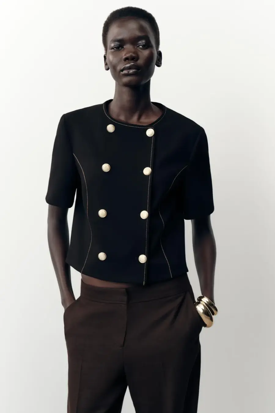CONTRAST STITCH SHORT SLEEVE BLAZER