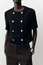 CONTRAST STITCH SHORT SLEEVE BLAZER