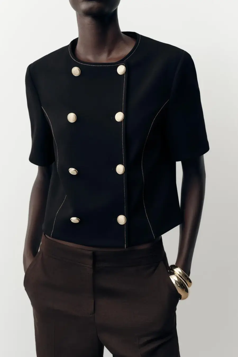 CONTRAST STITCH SHORT SLEEVE BLAZER