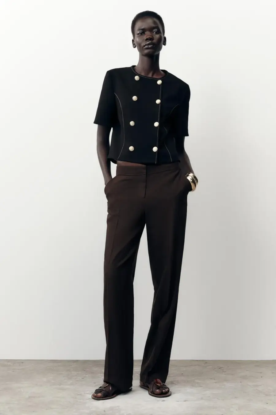 CONTRAST STITCH SHORT SLEEVE BLAZER